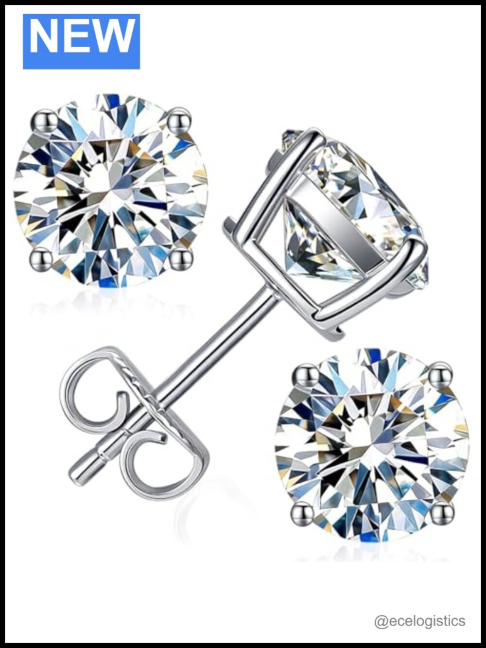 Moissanite Stud Earrings Sterling Silver 18K White Gold Plated VVS1 D Color